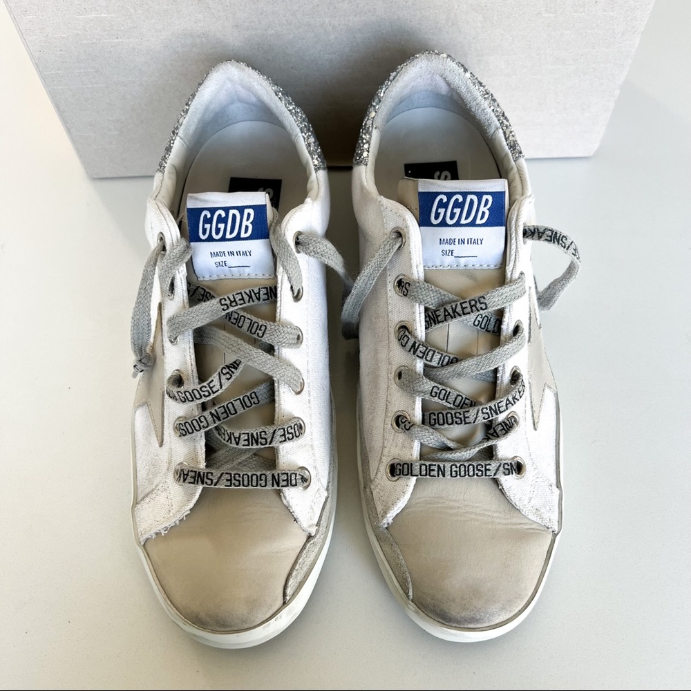 Golden Goose White Superstar Glitter Sneakers Shoes - Picture 2 of 6